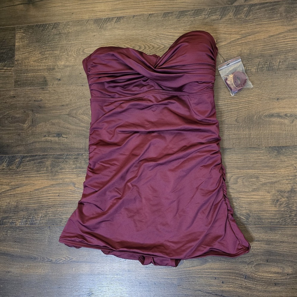 Carmen Marc Valvo Strapless One-Piece Swimsuit in Wine